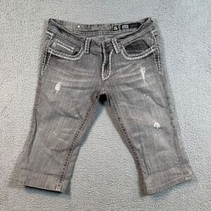 Miss Me Jeans JP5014CR-5 Cropped Grey Distressed Embellished Waist Size 30